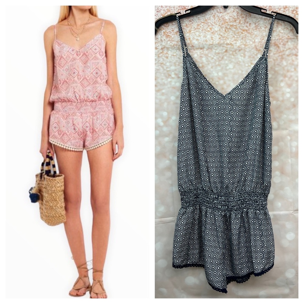 NEW Paloma Blue Malibu Silk Playsuit in Geometric Navy, Romper